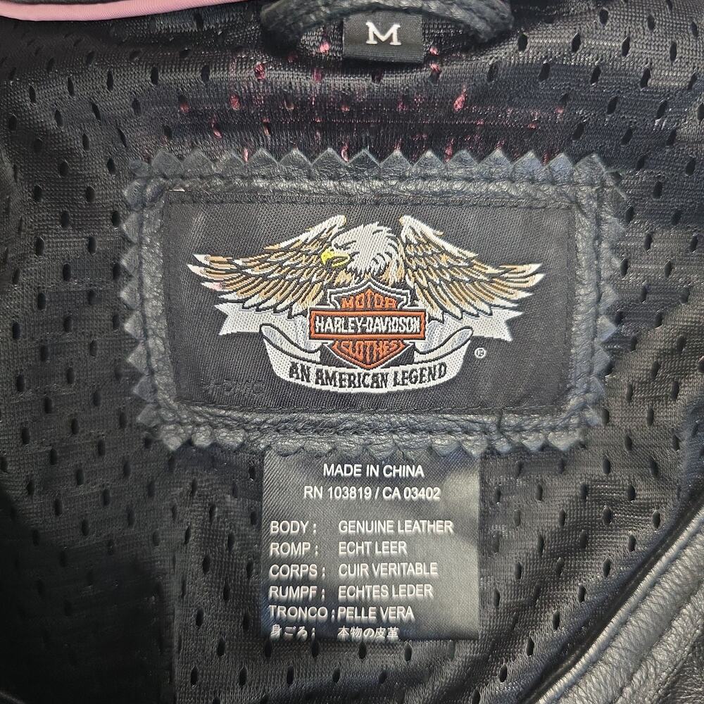 Harley Davidson Miss Enthusiast Leather Riding Vest Womens M Black Pink Y2K - Picture 3 of 9